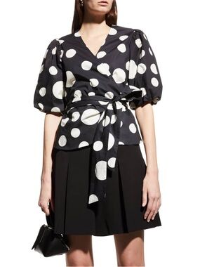 Milly Paulina Dot Poplin Wrap Top